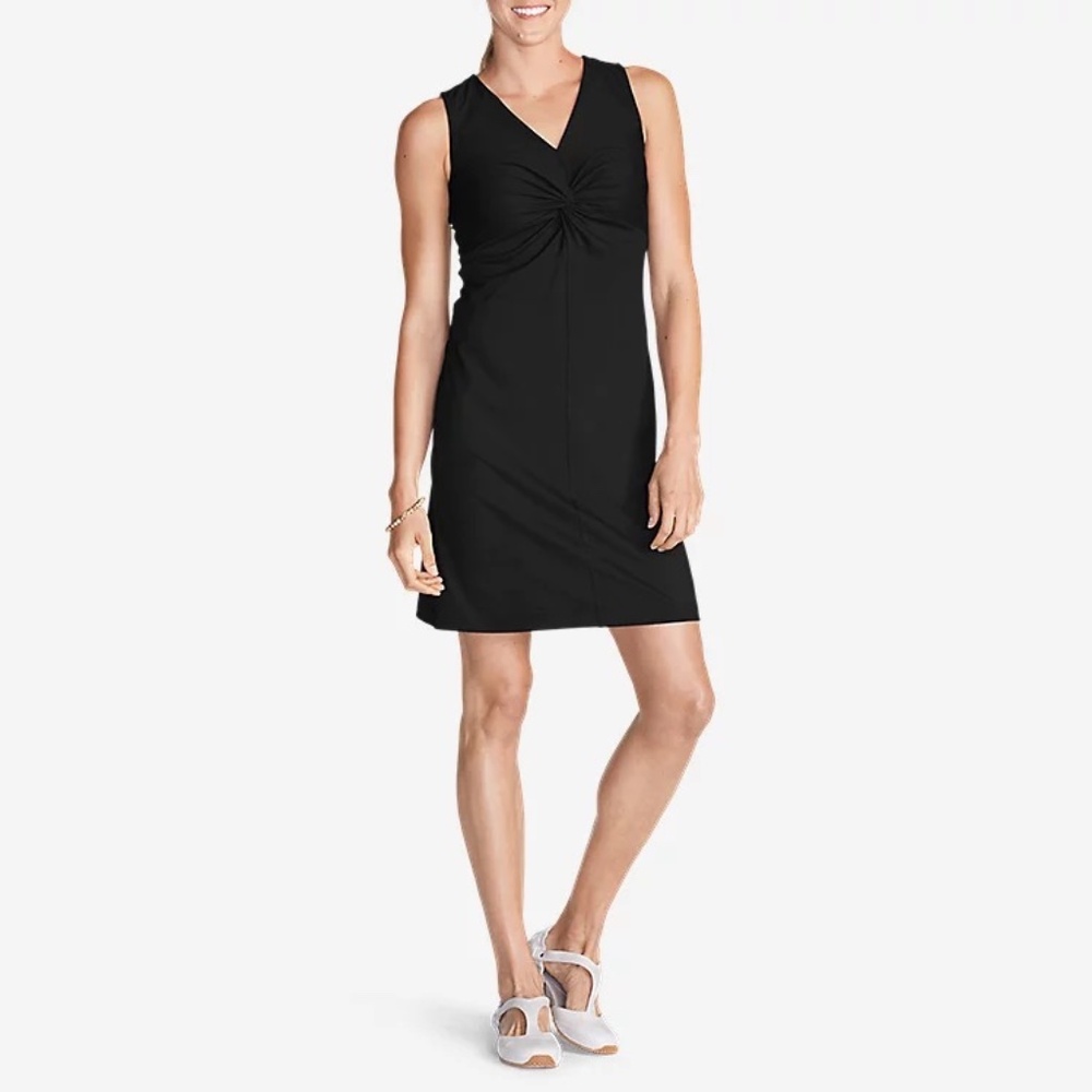 Eddie Bauer Aster Tie Front Knot Dress XL Black Sleeveless V Neck EUC